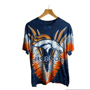 Denver Broncos T Shirt Mens M Blue Orange Tie Dye Double Sided Majestic NFL